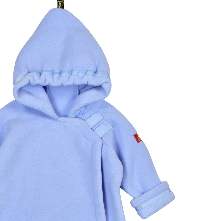 That Store light blue Polartec fleece infant jacket with adjustable hood, Velcro closure, and rolled sleeves.