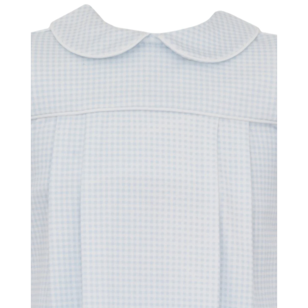 That Store light blue gingham cotton knit diaper set for boys featuring a classic Peter Pan collar and pleated front