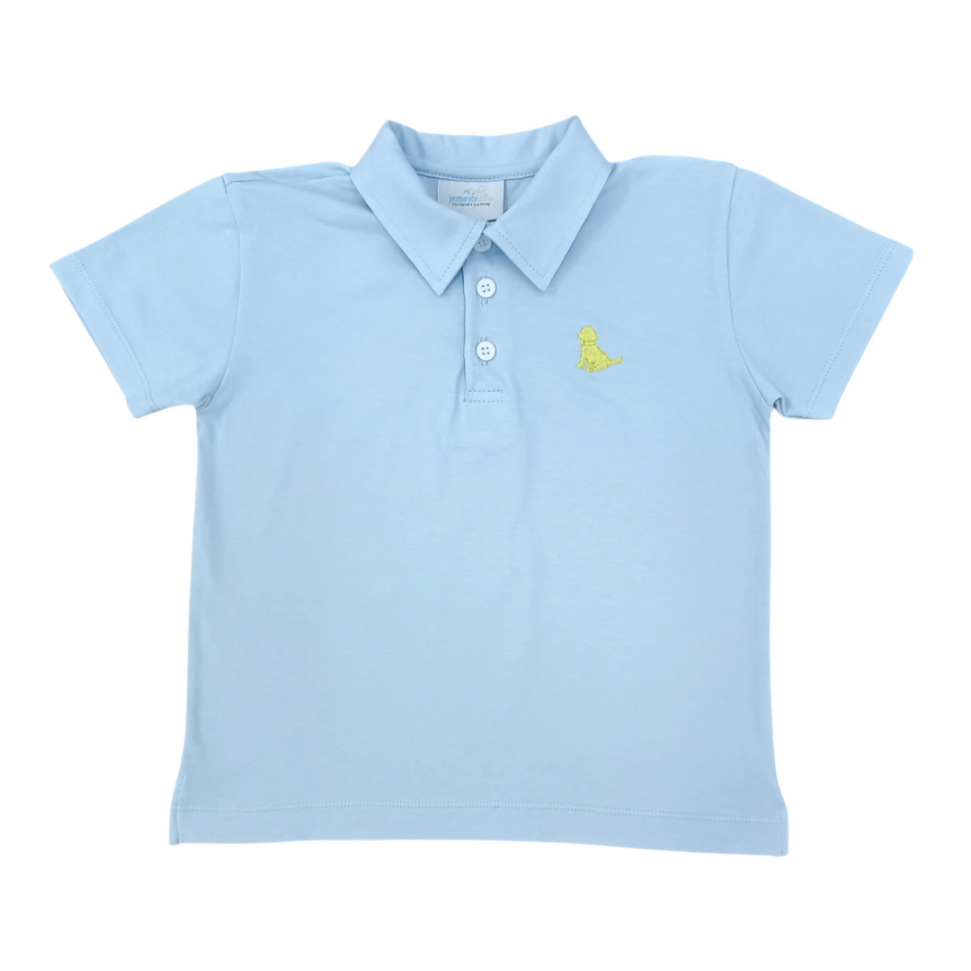 That Store light blue short-sleeve polo shirt for children with a yellow puppy embroidery on the chest