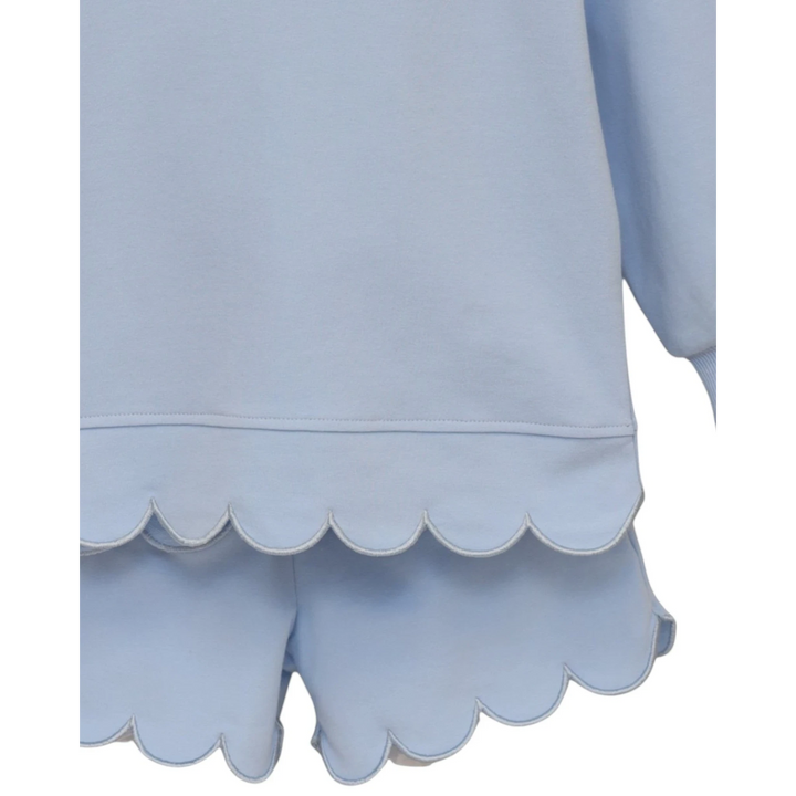 That Store light blue two-piece girls set with delicate scalloped hem details on the top and matching shorts
