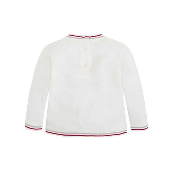That Store Mayoral white long-sleeve jersey shirt with back press stud closure and striped rib knit trim