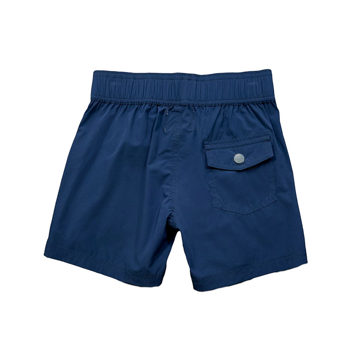 That Store navy boys performance shorts with elastic waistband and back pocket, made from quick-dry stretch fabric.