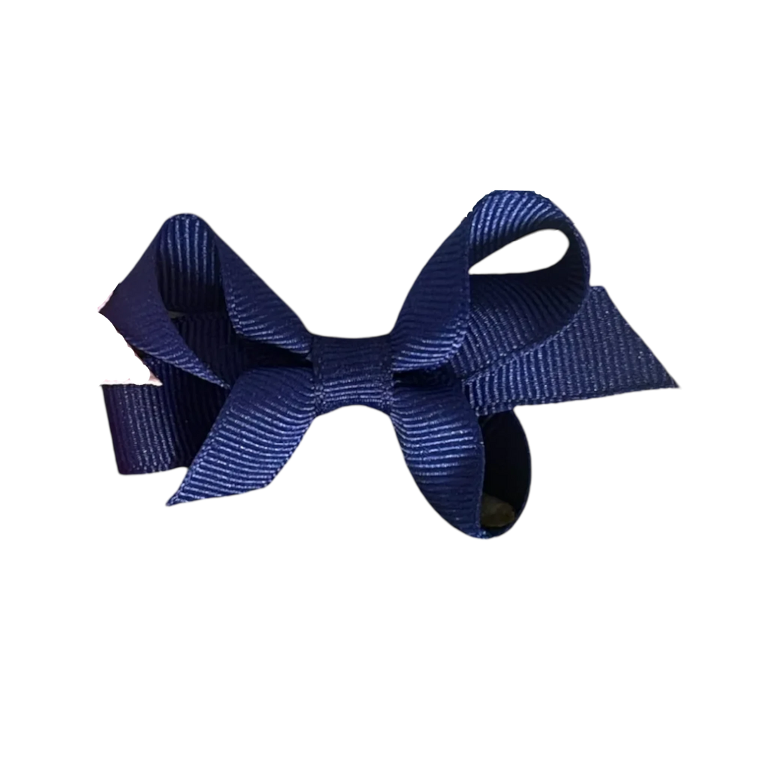 That Store navy blue tiny grosgrain hair bow with a WeeStay no-slip alligator clip