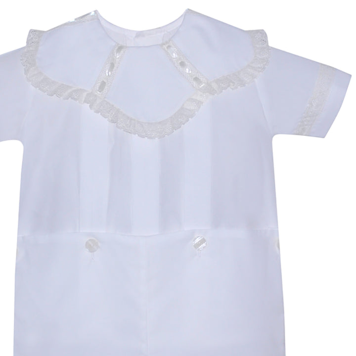 That Store white Paisley Heirloom button-on outfit featuring a spoke collar with delicate ecru lace detailing.