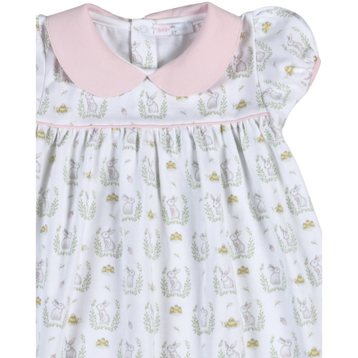 That Store pink and white Pima cotton dress with a Peter Pan collar and festive Easter bunny and egg print