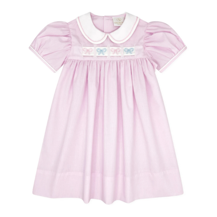 That Store pink mini gingham Ruth Ribbon Dress with white Peter Pan collar and interchangeable ribbon embroidery
