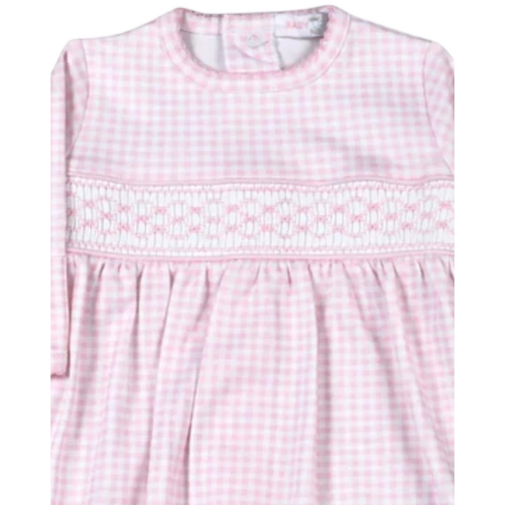 That Store pink gingham Pima cotton baby converter gown with delicate hand-smocked chest detailing