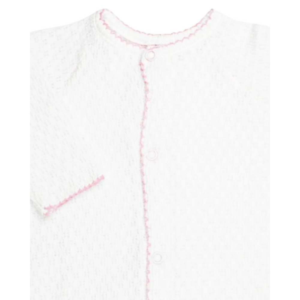 That Store Paty Knit girls converter in white cotton blend with pink scalloped trim and front snap closure