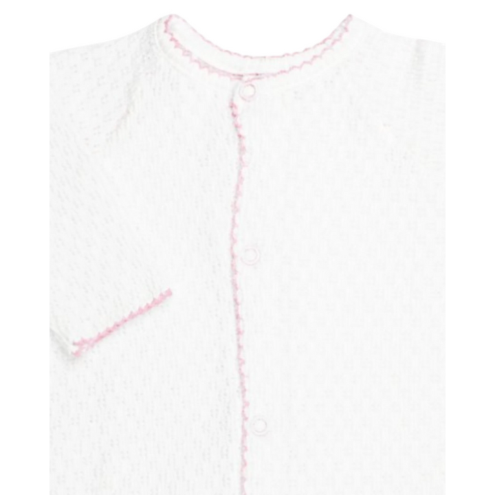 That Store Paty Knit girls converter in white cotton blend with pink scalloped trim and front snap closure