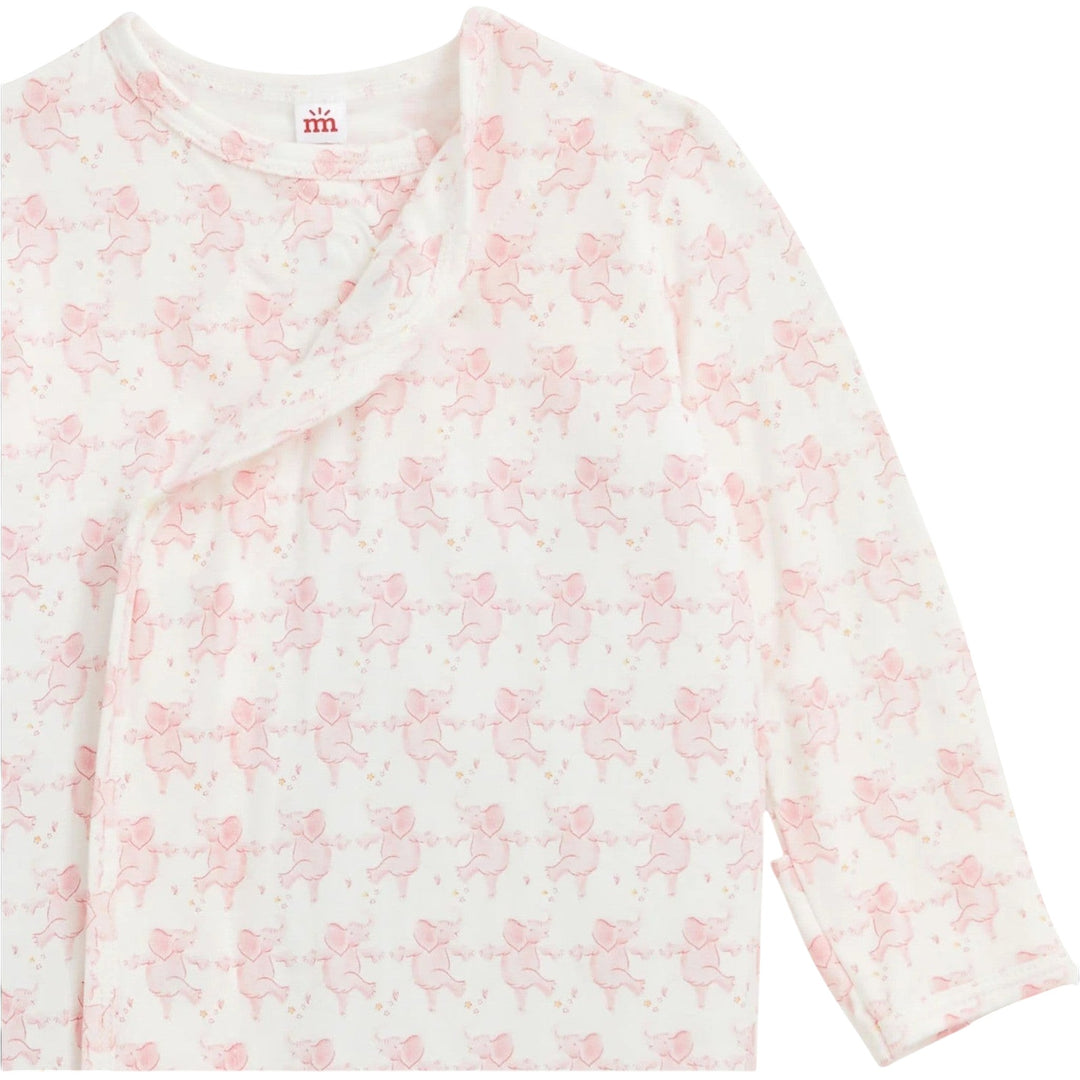 That Store pink modal magnetic baby gown with elephant print and long sleeves for newborns
