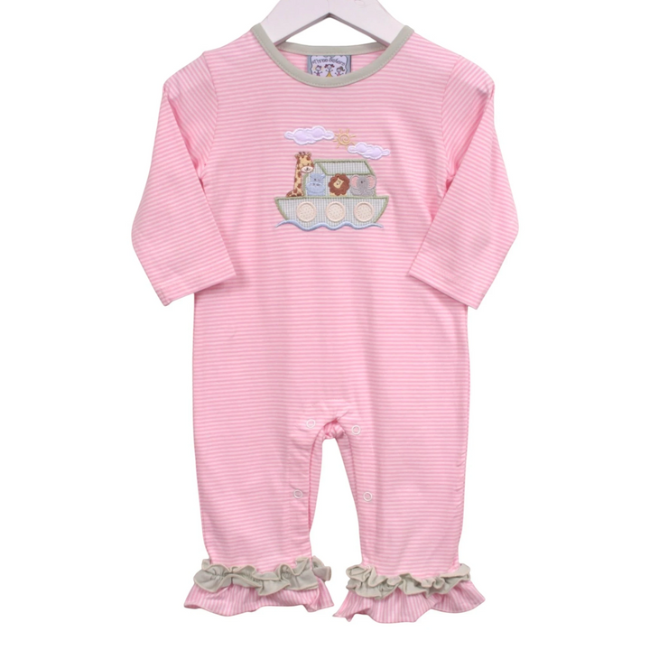 That Store pink striped baby girl romper with Noah&