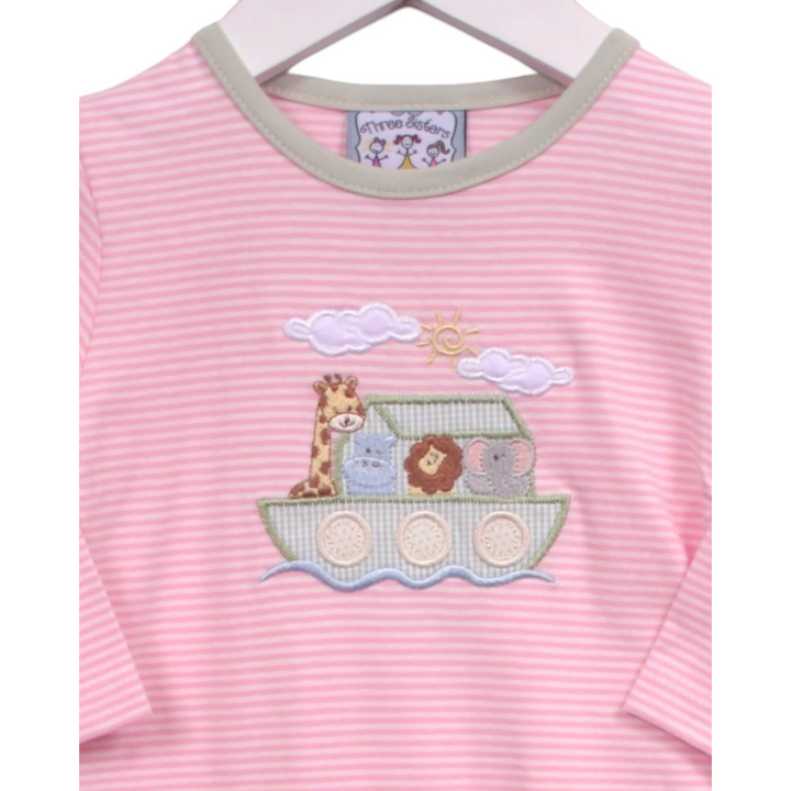 That Store pink striped baby romper with a Noah&