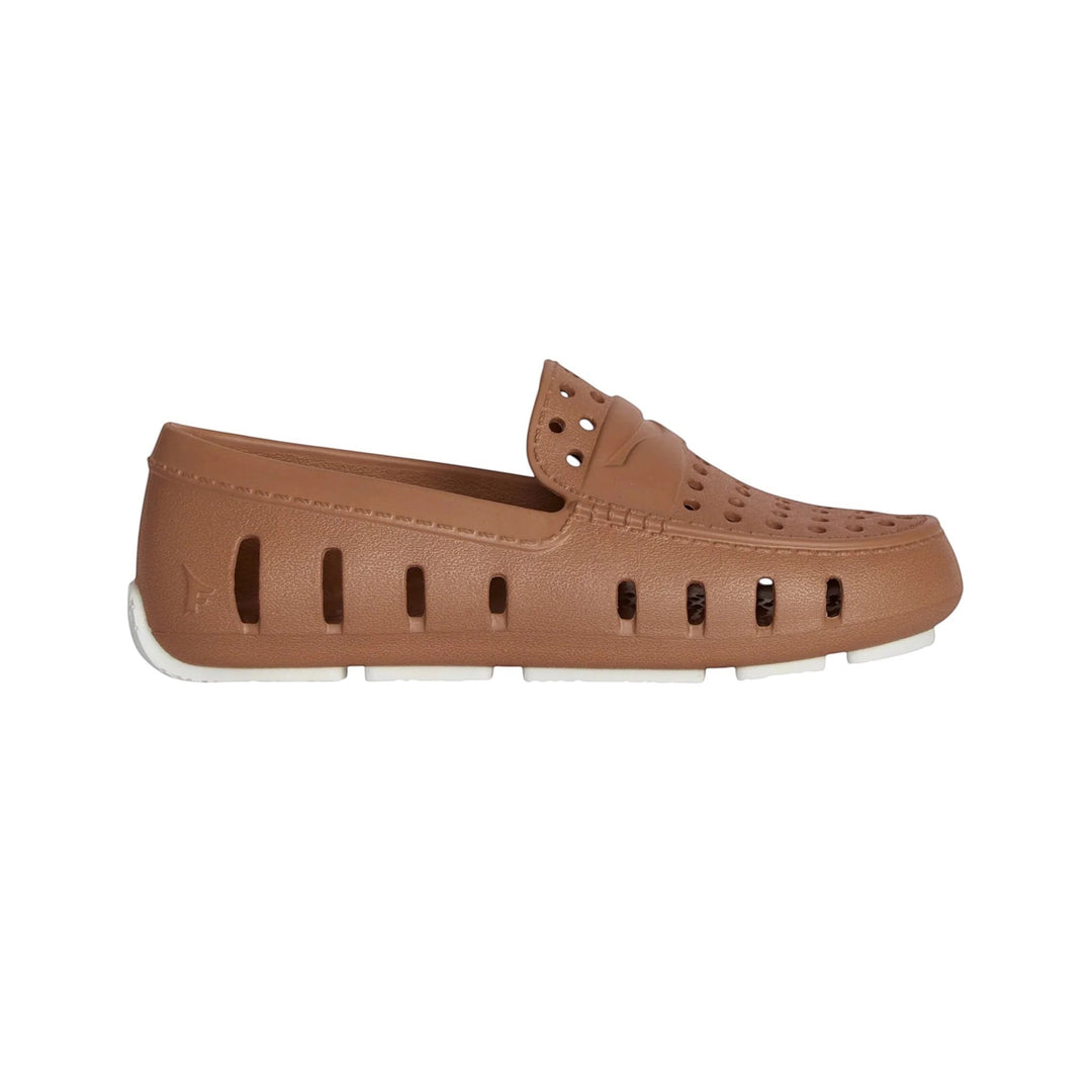 That Store Prodigy tan and bright white waterproof foam loafers for kids with breathable side vents