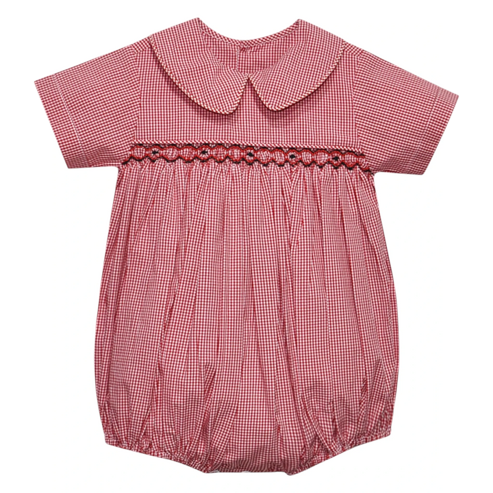 That Store Southern Saturday red and black gingham smocked bubble for boys with a peter pan collar