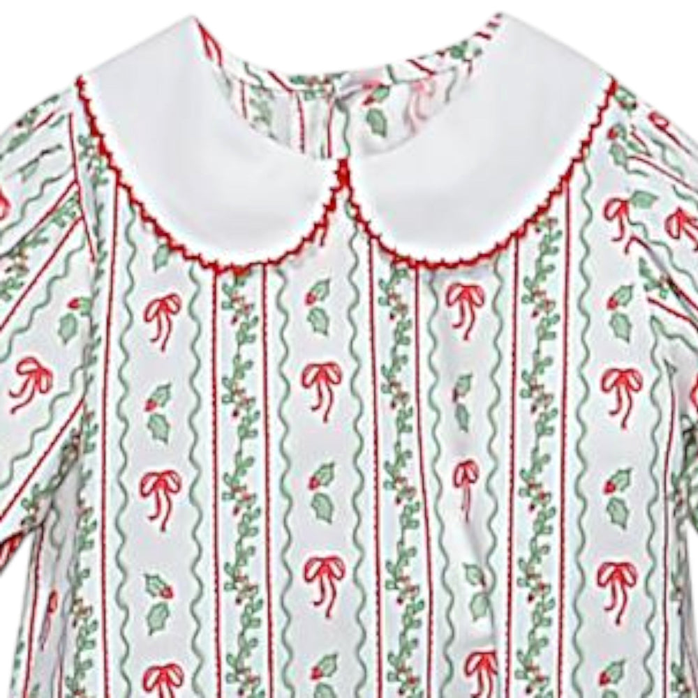 That Store girls Carrington dress in white cotton with a red bow and berry print and a white Peter Pan collar