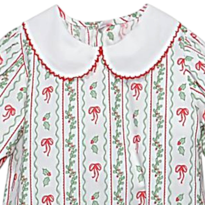 That Store girls Carrington dress in white cotton with a red bow and berry print and a white Peter Pan collar