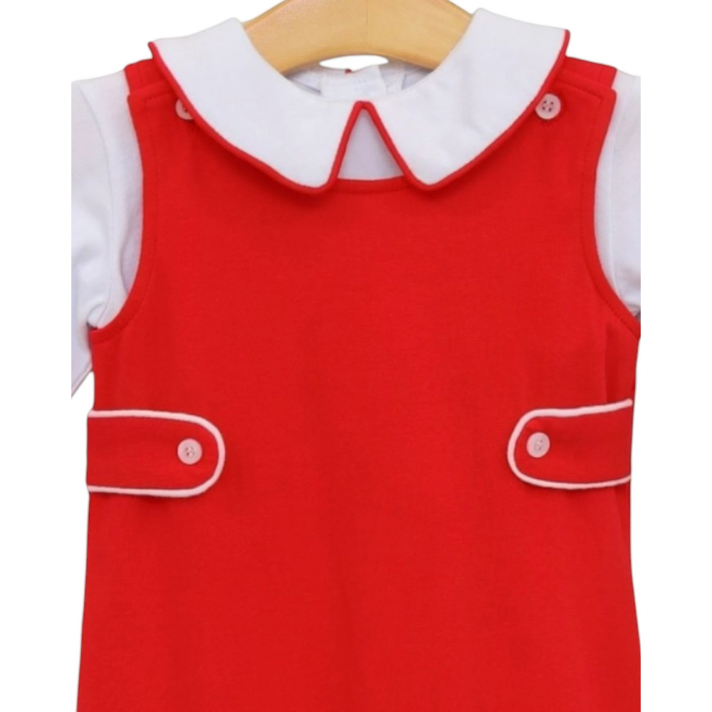 That Store Elijah boys red jon jon set with white peter pan collar and button side tabs in cotton blend fabric