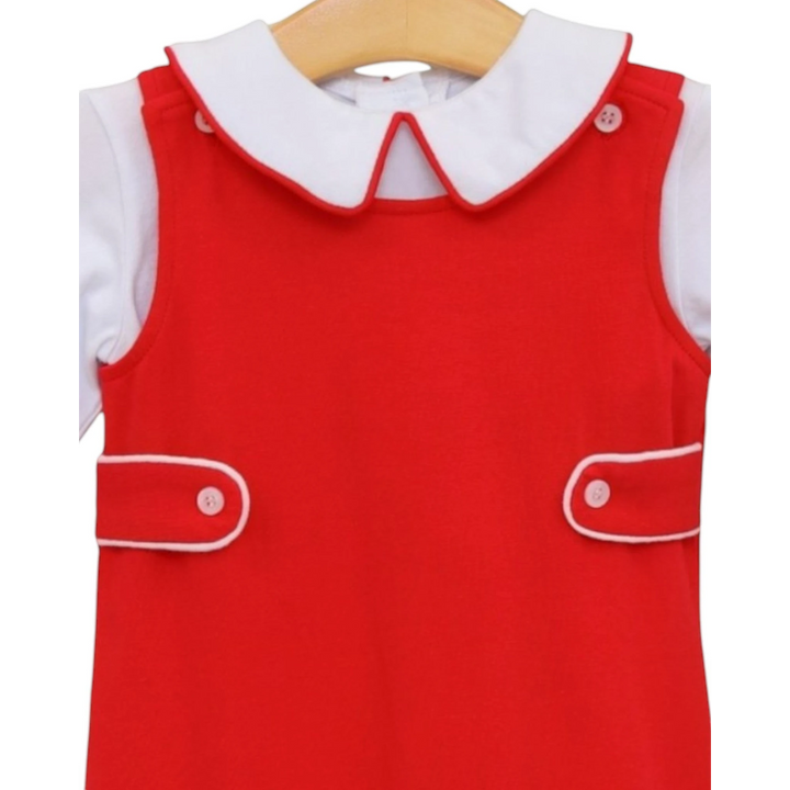 That Store Elijah boys red jon jon set with white peter pan collar and button side tabs in cotton blend fabric