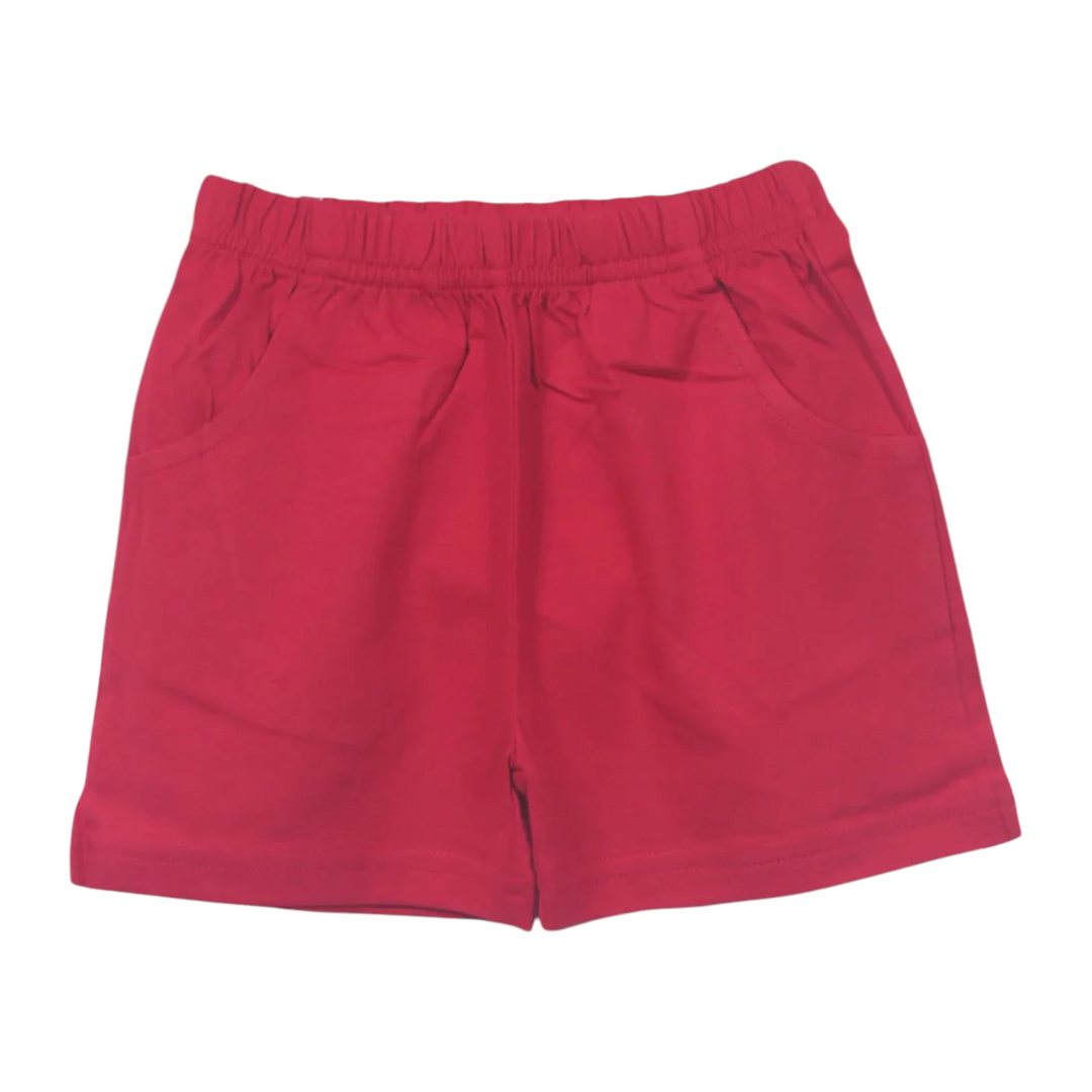 That Store red jersey cotton boys shorts with an elastic waistband and convenient front pockets.