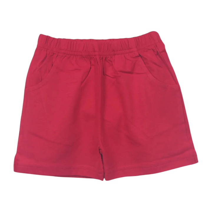 That Store red jersey cotton boys shorts with an elastic waistband and convenient front pockets.