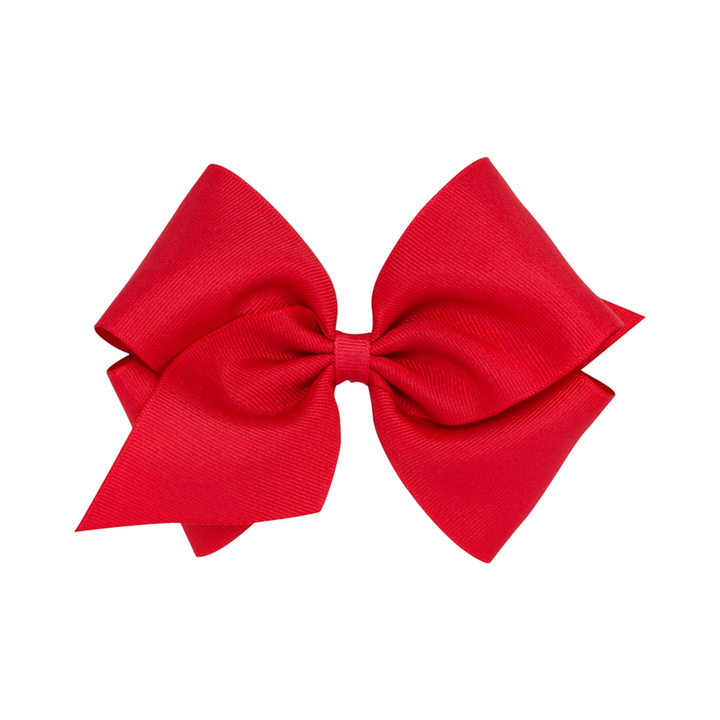 That Store red Mini King grosgrain hair bow for girls with a secure no-slip alligator clip.
