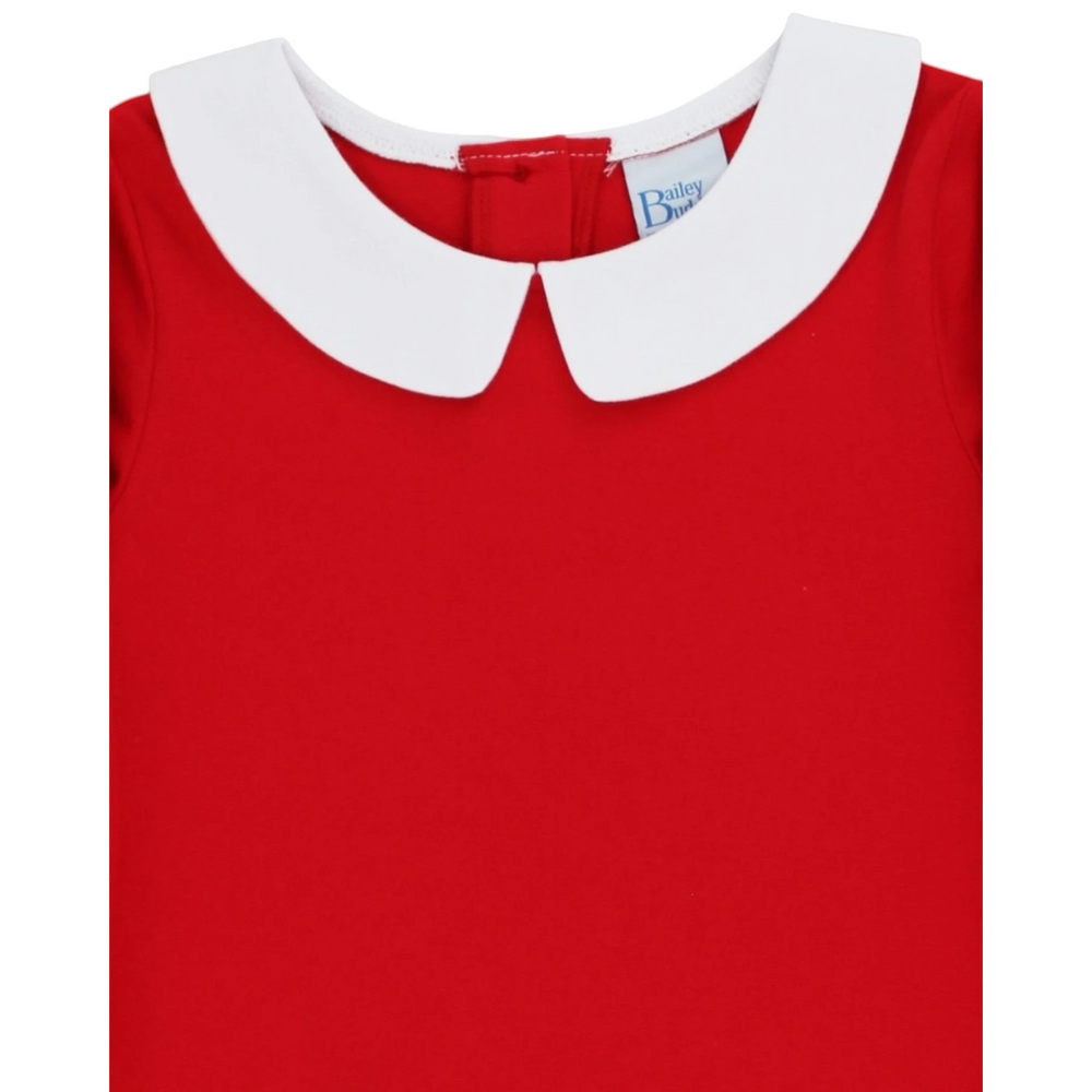 That Store Penni Pocket red knit dress for girls featuring a classic white Peter Pan collar and soft cotton blend