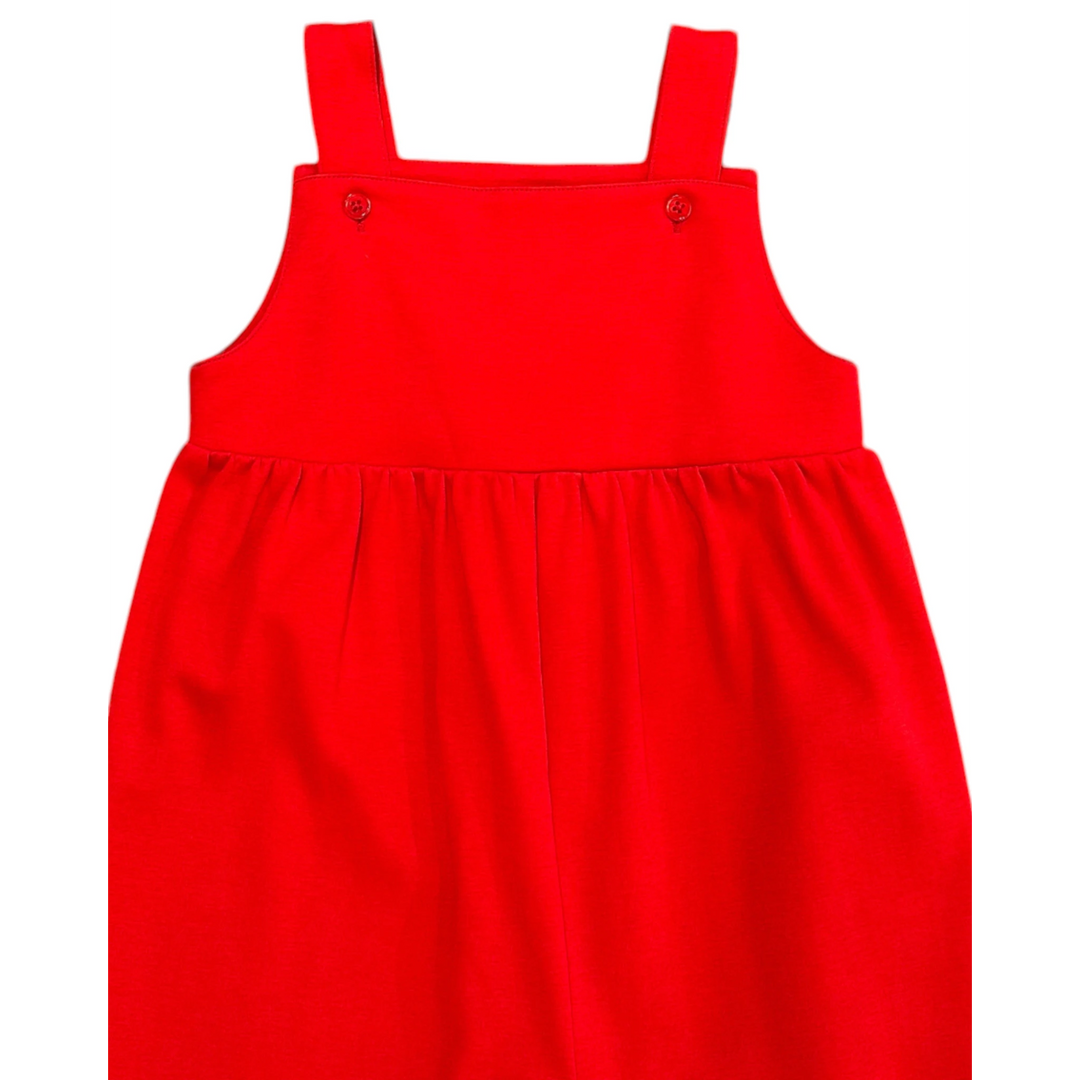 That Store red Pima cotton knit longall for boys with button shoulder straps, perfect for festive holiday wear.