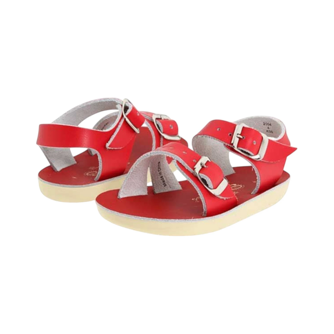 That Store Red Sea Wee Sandals in bright red water-friendly leather with two adjustable brass buckle straps