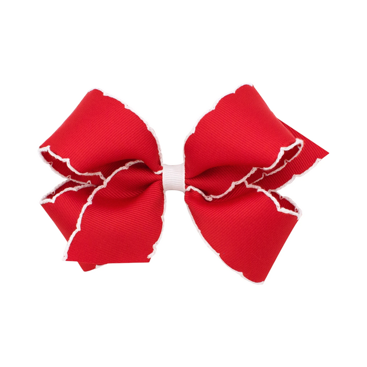 That Store Moonstitch grosgrain hair bow in red with white contrasting edges and a no-slip WeeStay clip