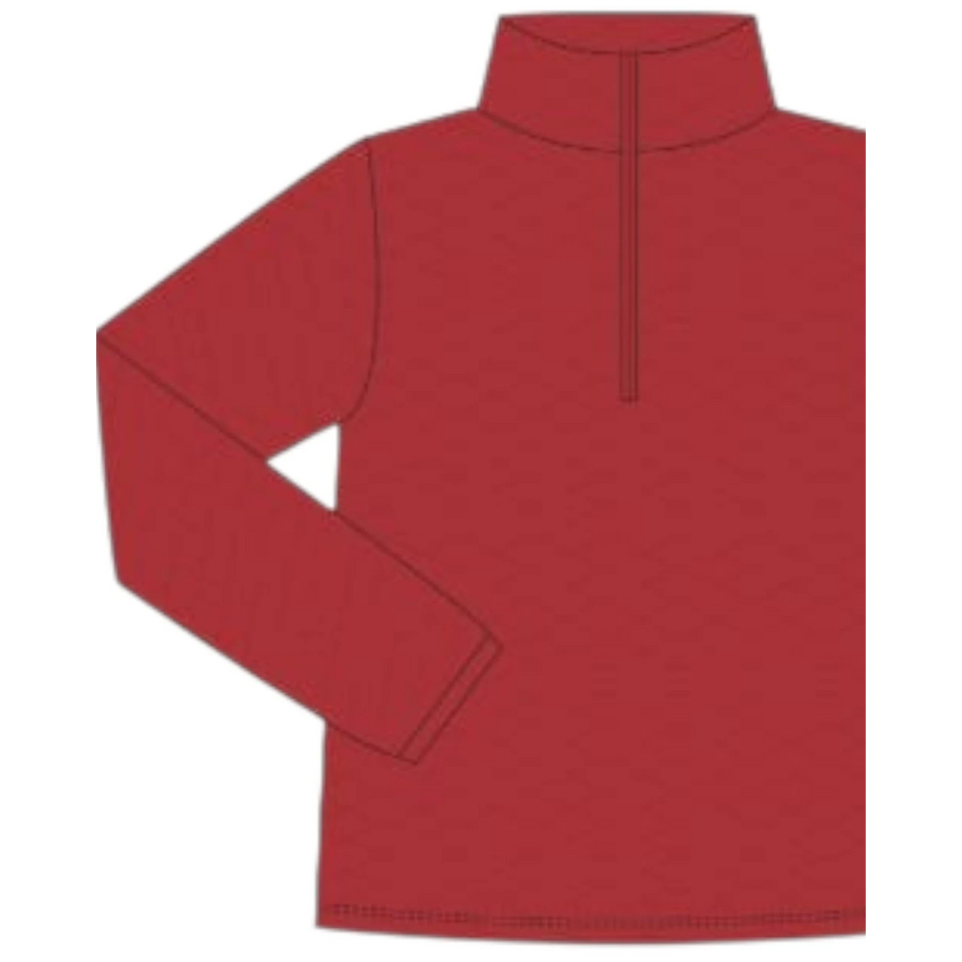 That Store red quilted 1/4 zip pullover for kids with a high collar and long sleeves for layering
