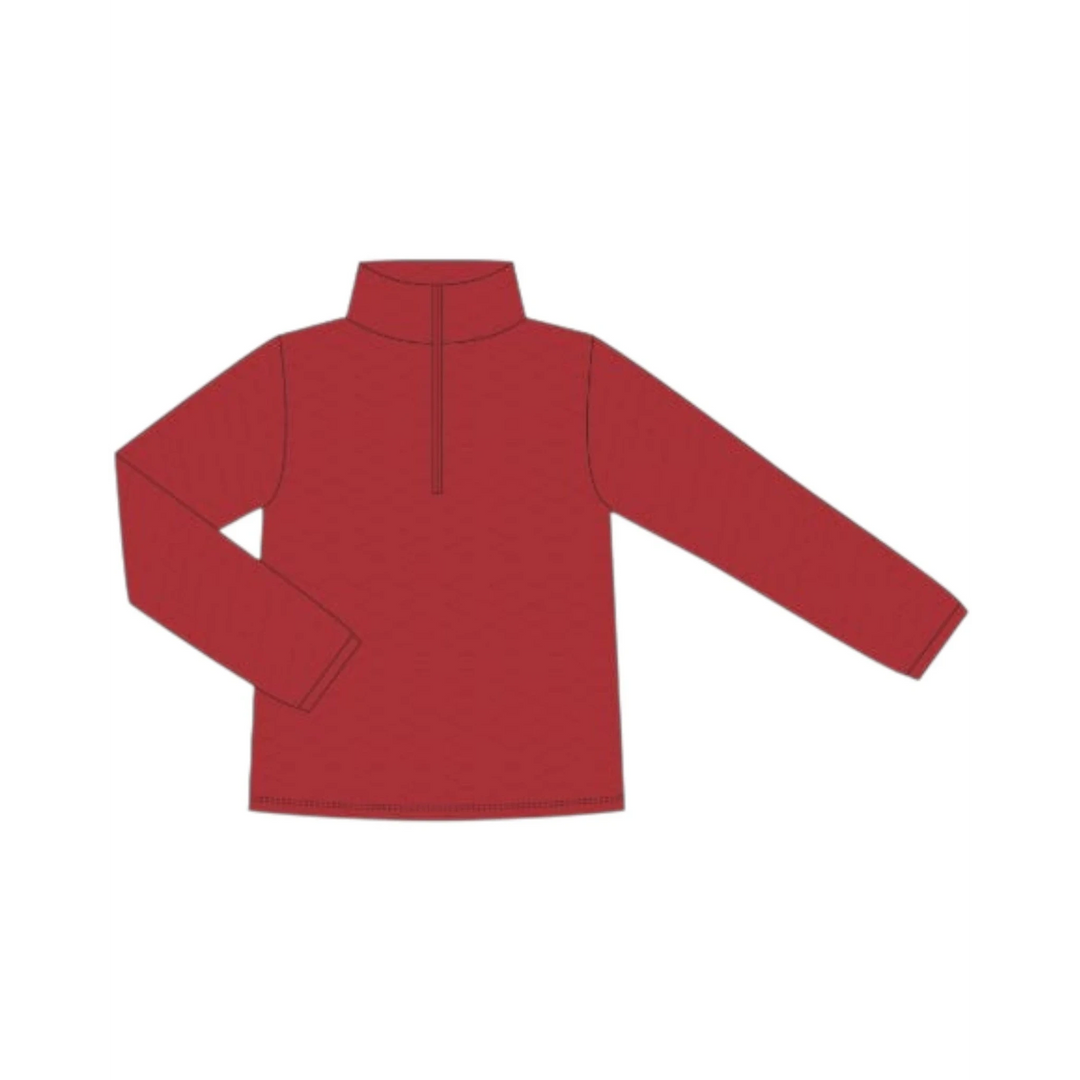 That Store red quilted 1/4 zip pullover for kids with a high collar and long sleeves