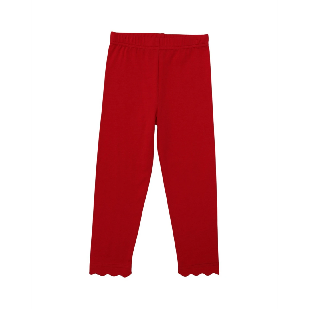 That Store red girls leggings with a playful scalloped hem detail, perfect for comfortable everyday wear.