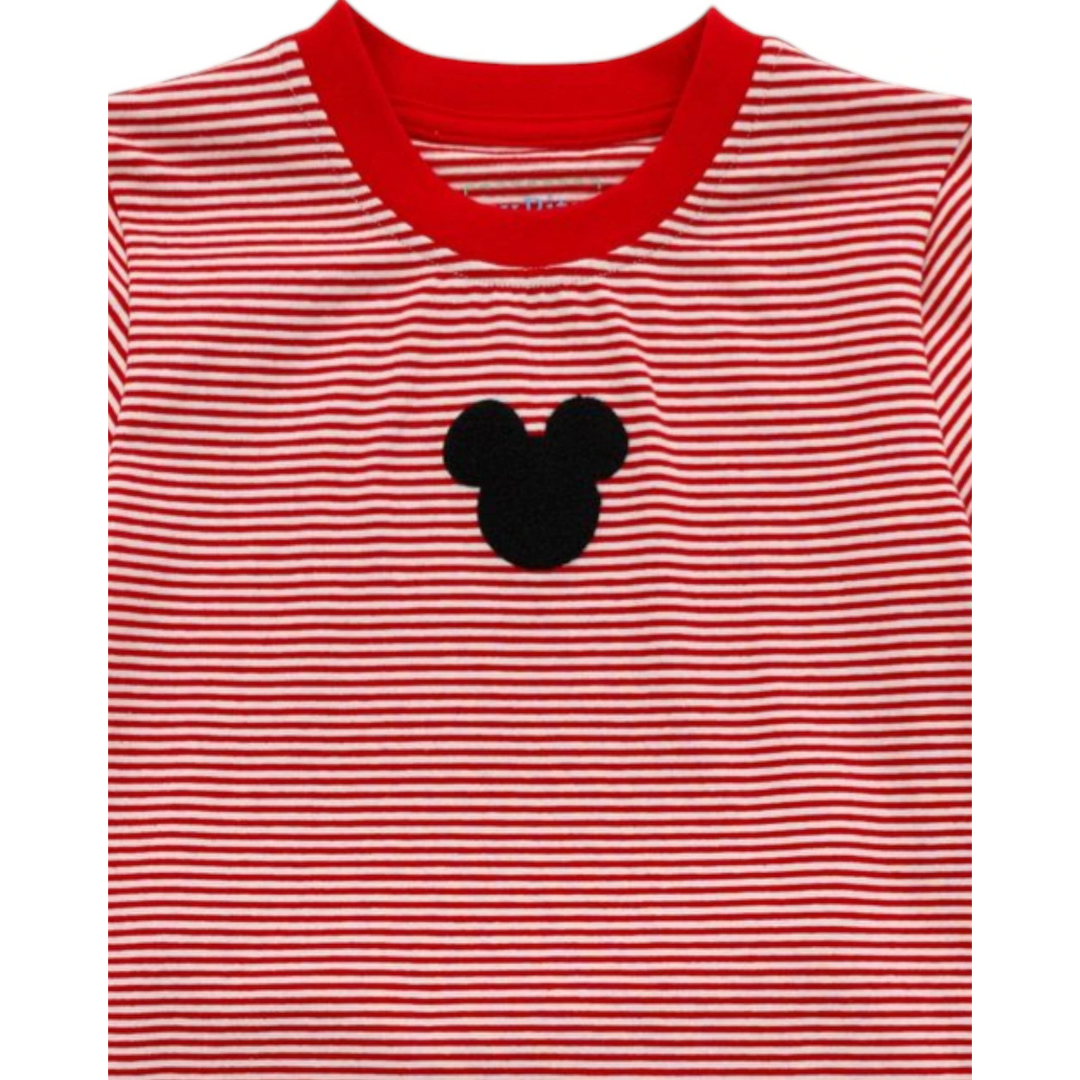 That Store red and white striped cotton shirt with a black mouse head applique for kids