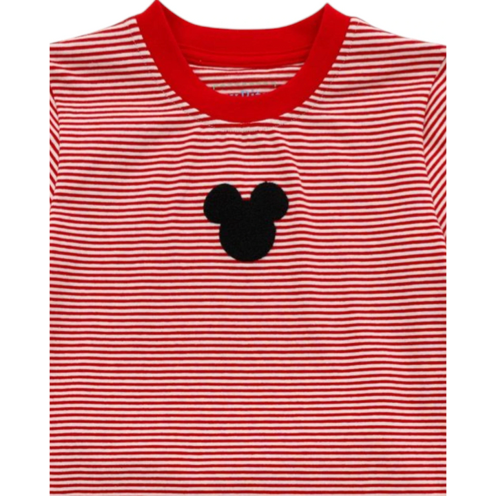 That Store red and white striped cotton shirt with a black mouse head applique for kids