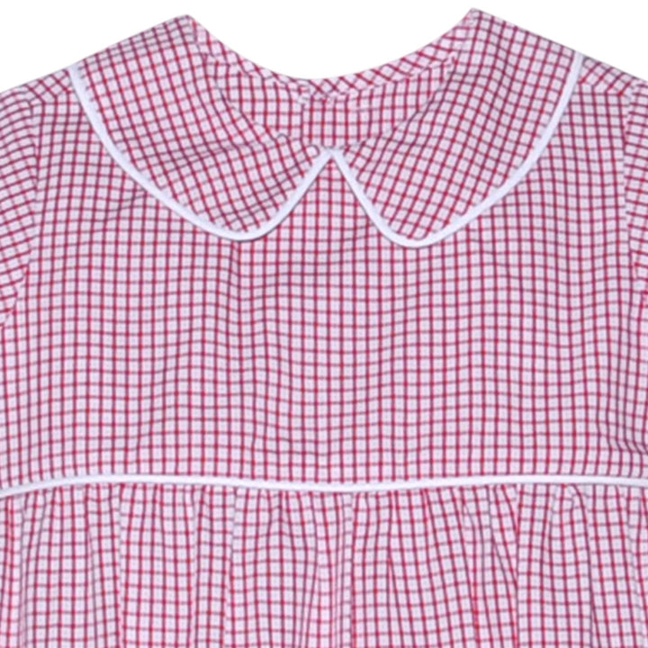 That Store Tate red and white windowpane check boy bubble with a Peter Pan collar and white piping detail.