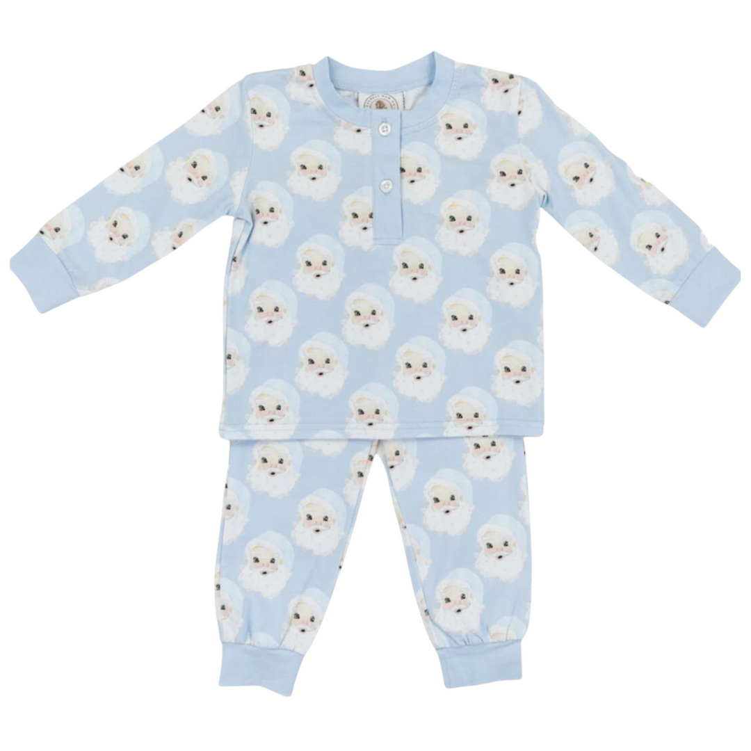 That Store Santa Baby blue boys lounge set in soft cotton spandex with a festive Santa Claus print.