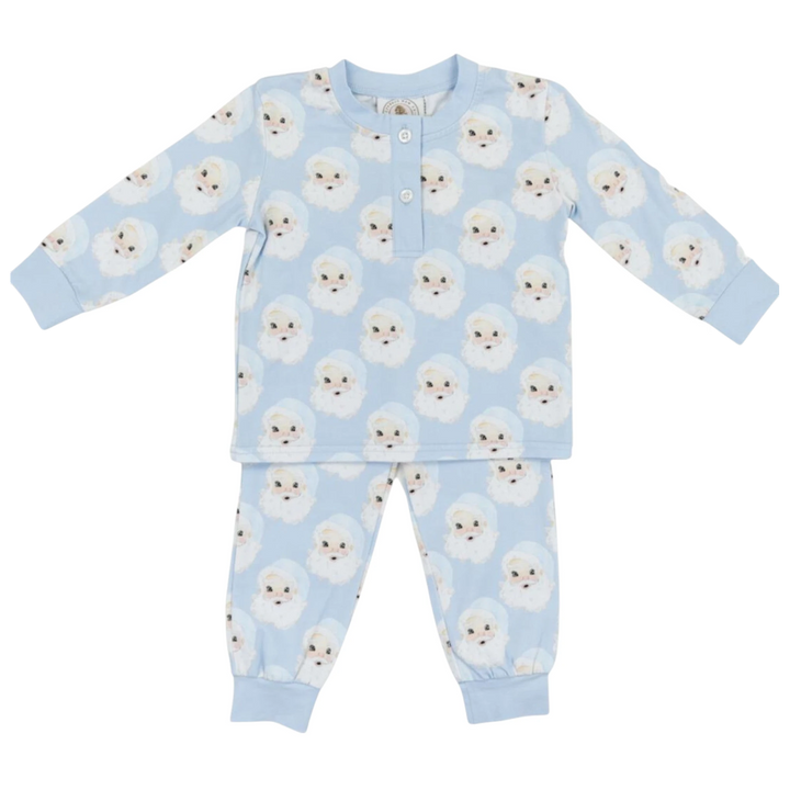 That Store Santa Baby blue boys lounge set in soft cotton spandex with a festive Santa Claus print.