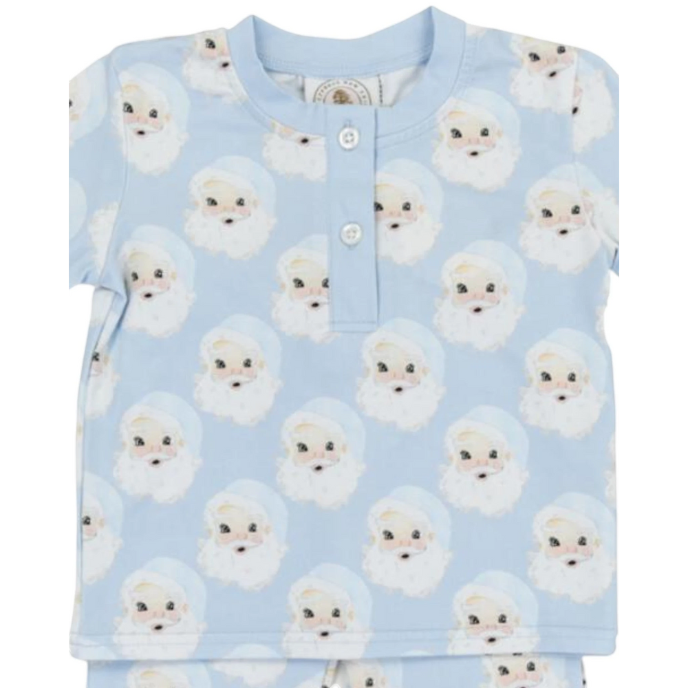 That Store light blue boys lounge set with a festive Santa Claus print, made from soft cotton and spandex blend.