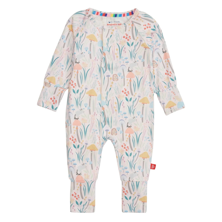 That Store Shrooms &amp; Bloom modal magnetic convertible baby coverall with mushroom and floral print and foldover cuffs