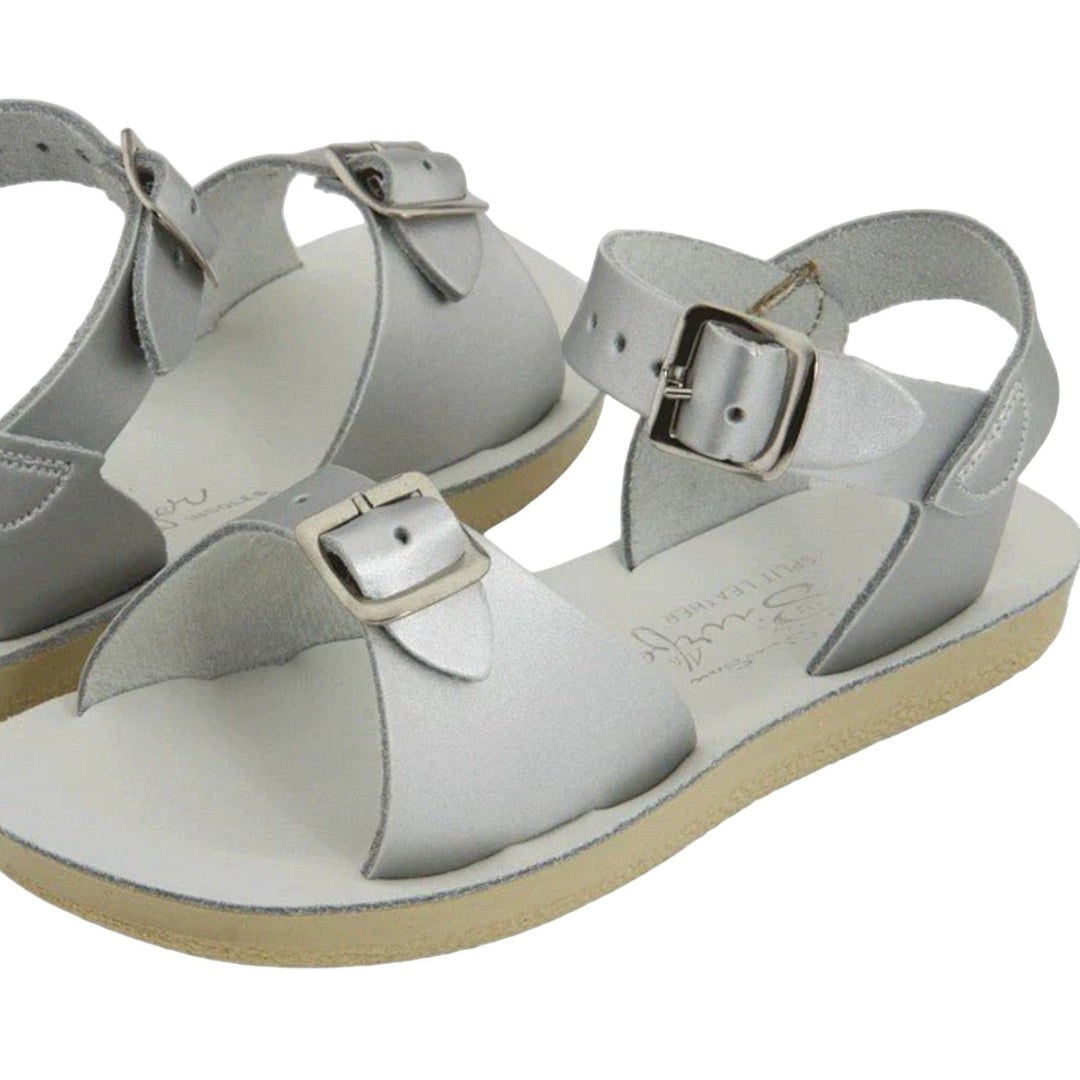 That Store Silver Surfer water-friendly leather sandals for girls with adjustable brass buckle straps and light sole