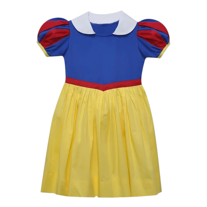 That Store Snow White dress-up costume for girls featuring a blue bodice, yellow skirt, and puffed sleeves.