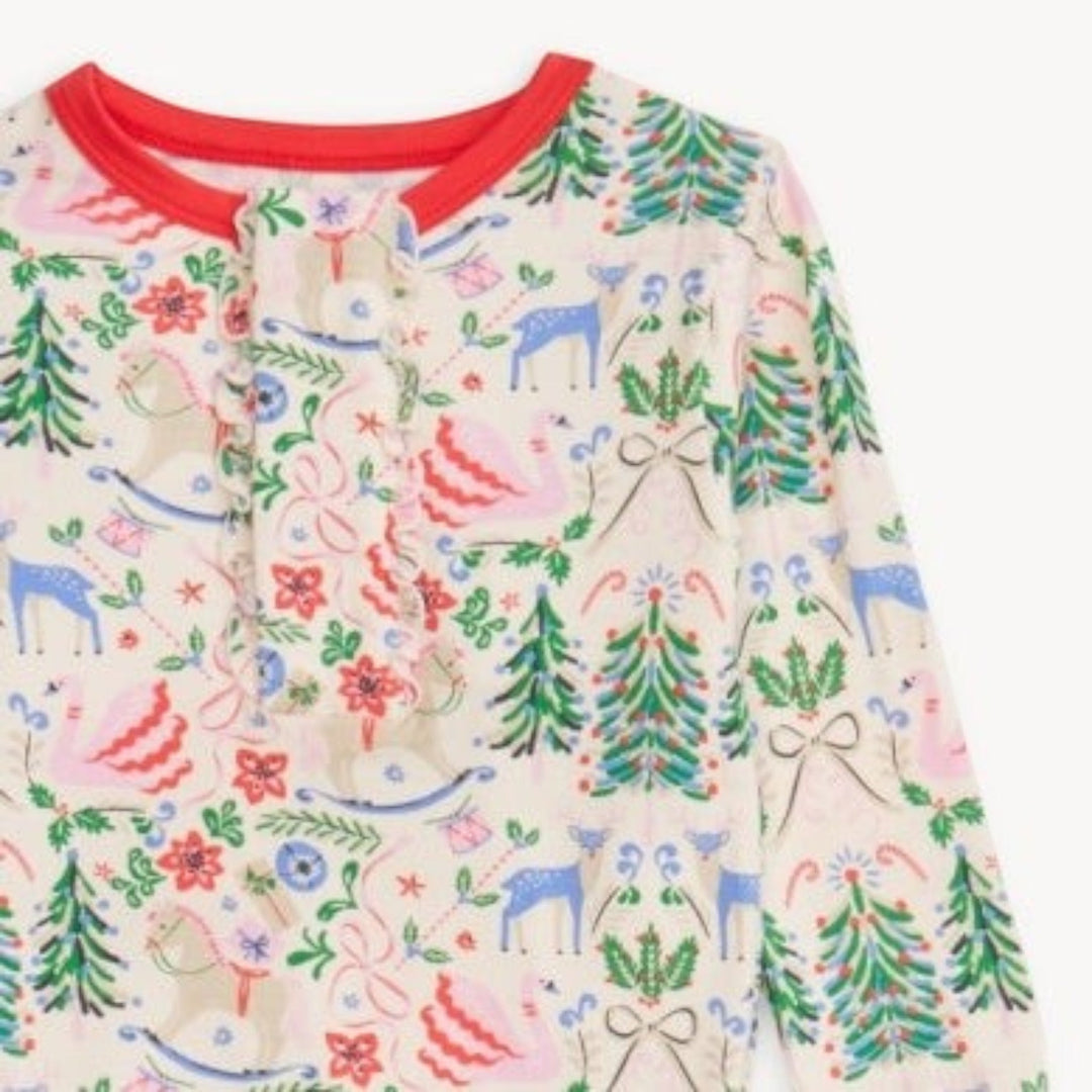 That Store Sugar Plum Dreams modal long-sleeve pajama top with festive holiday print and red trim.