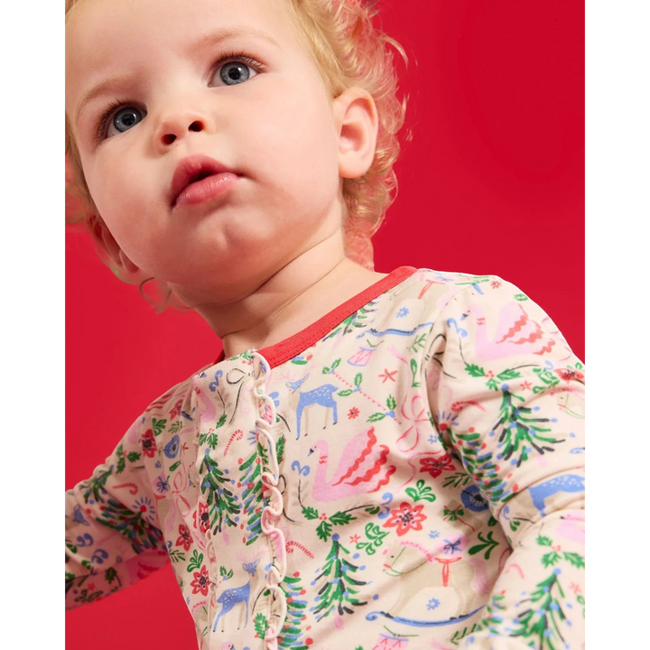 That Store Sugar Plum Dreams modal long-sleeve pajama set featuring a festive holiday print on a soft cream fabric.