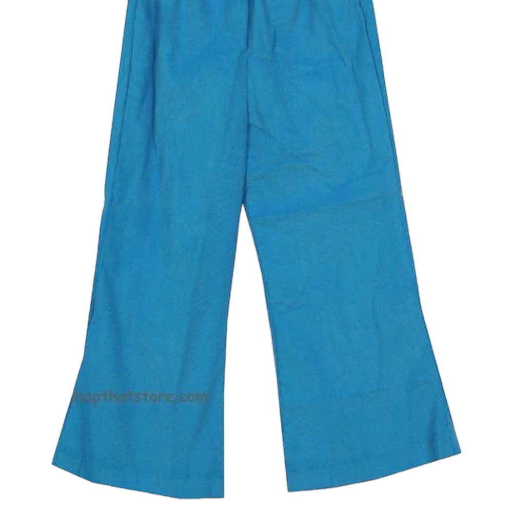 That Store turquoise corduroy pants with a flared hem made from 100% cotton.