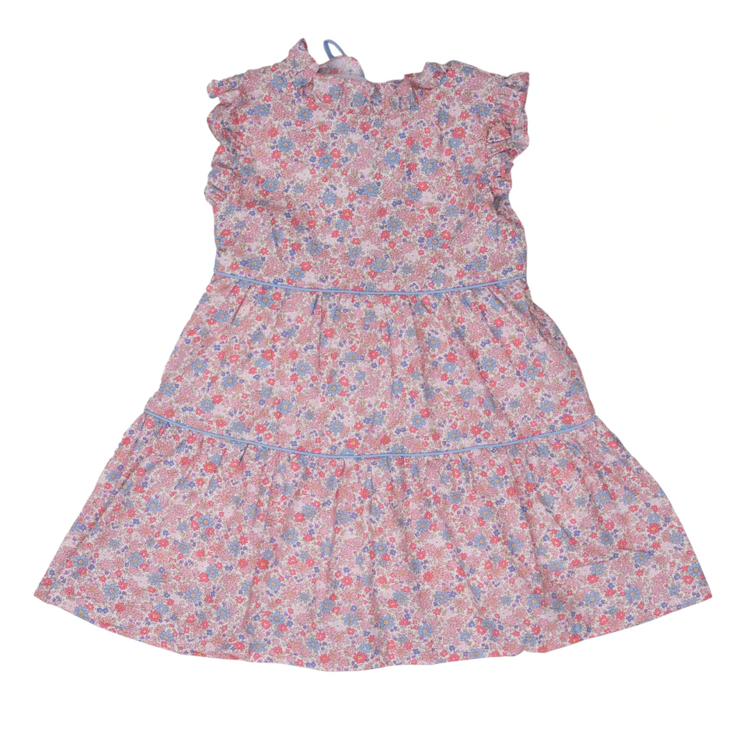 That Store Valeria pink and blue floral print dress with ruffle sleeves and tiered skirt for little girls