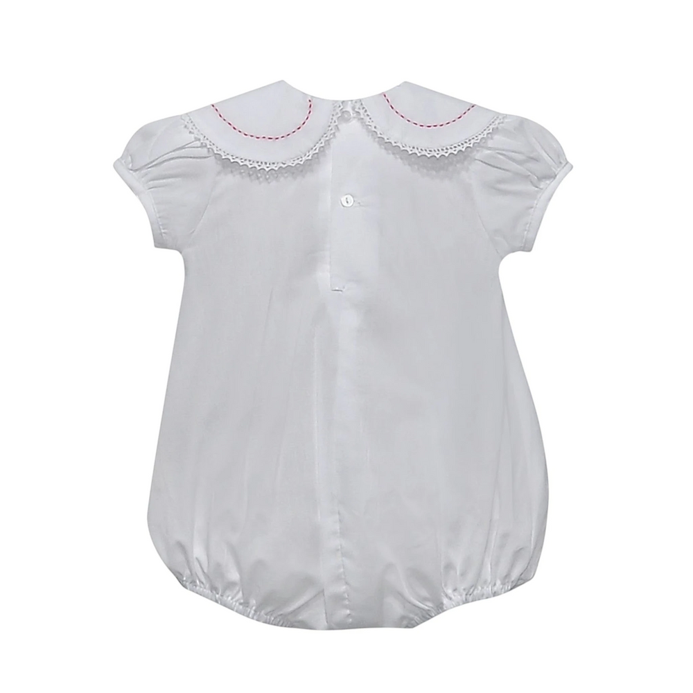 That Store white girls bubble with red candy cane embroidery and lace-trimmed round collar for Christmas