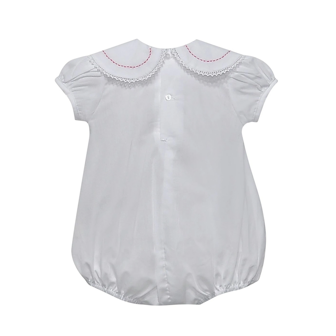 That Store white girls bubble with red candy cane embroidery and lace-trimmed round collar for Christmas