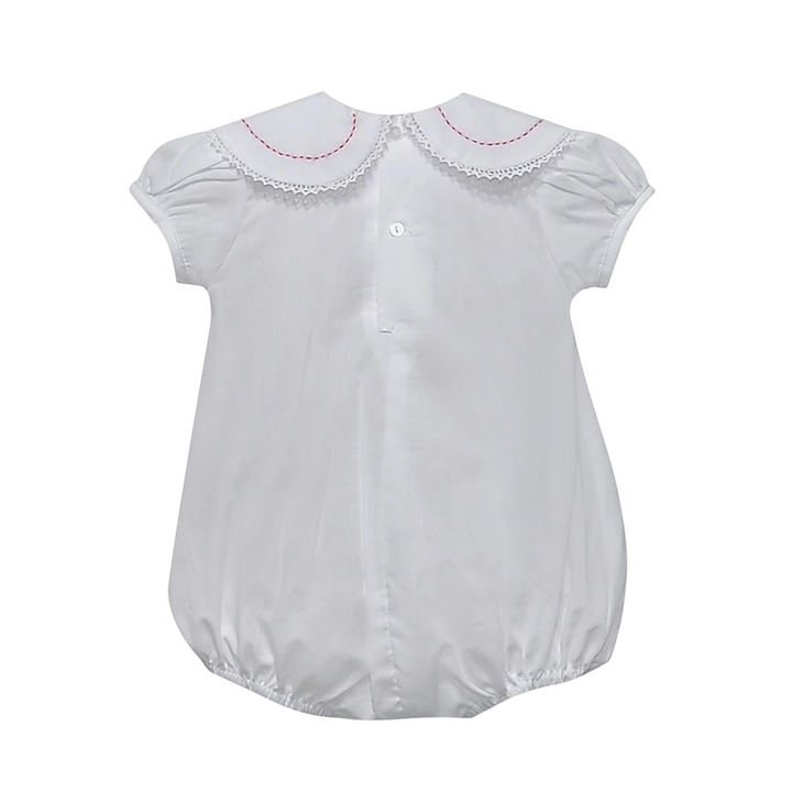 That Store white girls bubble with red candy cane embroidery and lace-trimmed round collar for Christmas