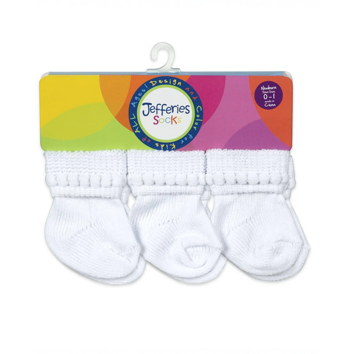 That Store Rock-A-Bye white cotton infant socks with bubble stitch turn cuffs in a 6 pair pack