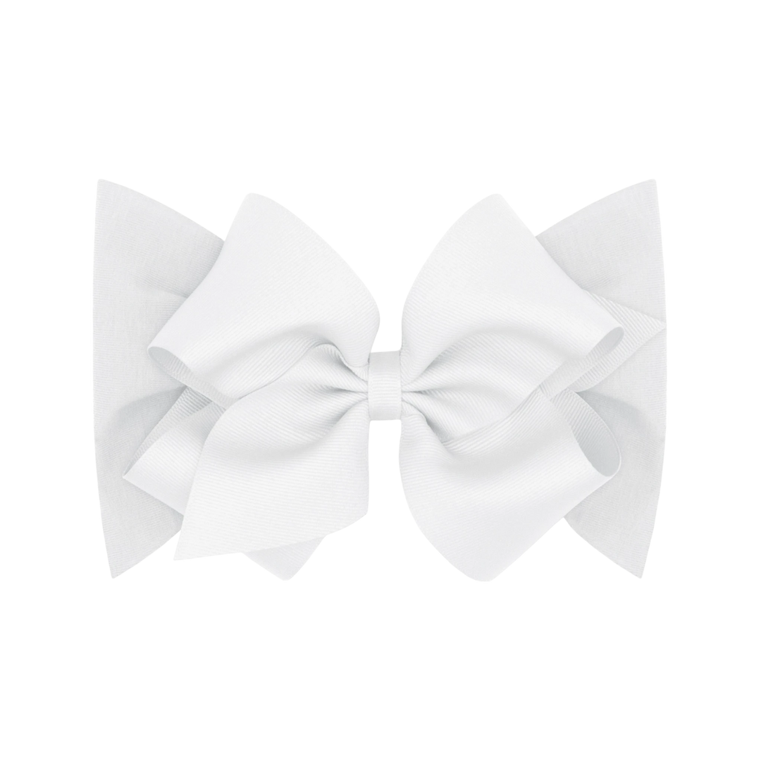 That Store white grosgrain bow baby headband made of soft cotton jersey for newborns and infants.